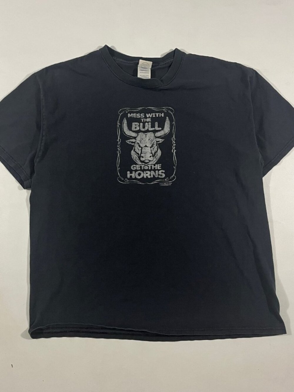 Vintage Y2K Mess With The Bull Get The Horns Faded Black Western Graphic Tee XL